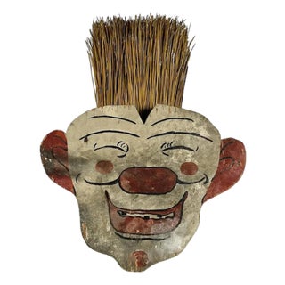 Folk Art Clown Whisk Broom Holder: Hand-Painted Wood Decor For Sale