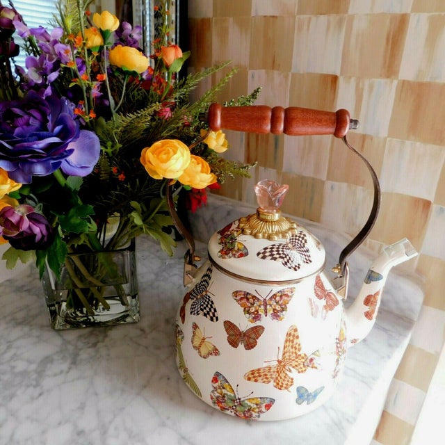 Mackenzie Childs Butterfly Garden Enamel Teapot Tea Kettle Chairish