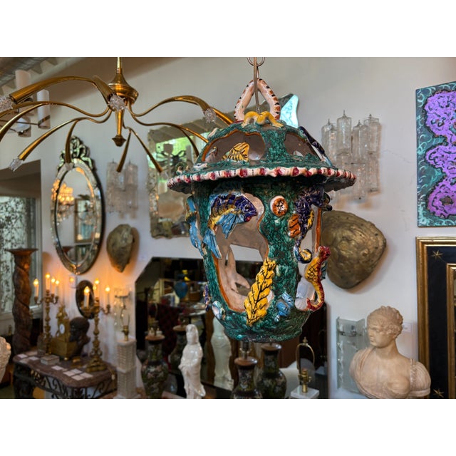 1950s Italian Glazed Terracotta Lantern For Sale - Image 4 of 10