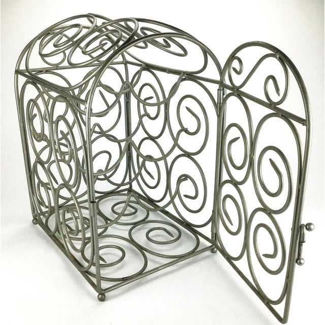 Light Gray Vintage Pewter Tone Metal Lockable Wine Bottle Holder For Sale - Image 8 of 11