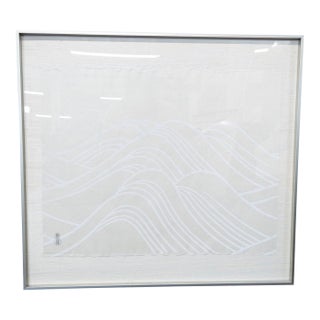 Framed Minimalist Japanese Wave Print on Silk Paper For Sale