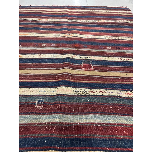 Vintage Multi-Stripes Flat Woven Kilim Wall-hanging or floor cloth Rustic faded style Size: 44"W x 62"L