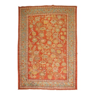 Antique Zabihi Collection Oushak Coral Red Rug - 7'10" x 10'10" For Sale