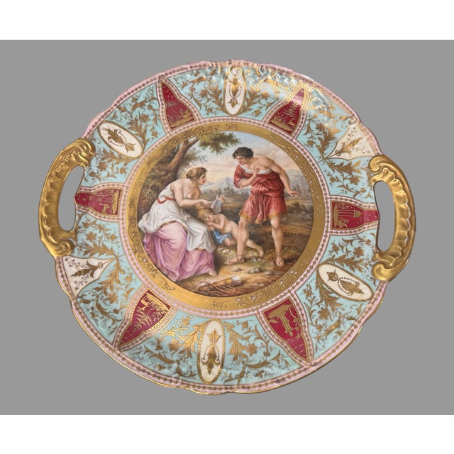Early 20th Century Antique Austrian Porcelain Hand Painted Gilt Decorated 14" Charger Serving Tray For Sale - Image 5 of 5