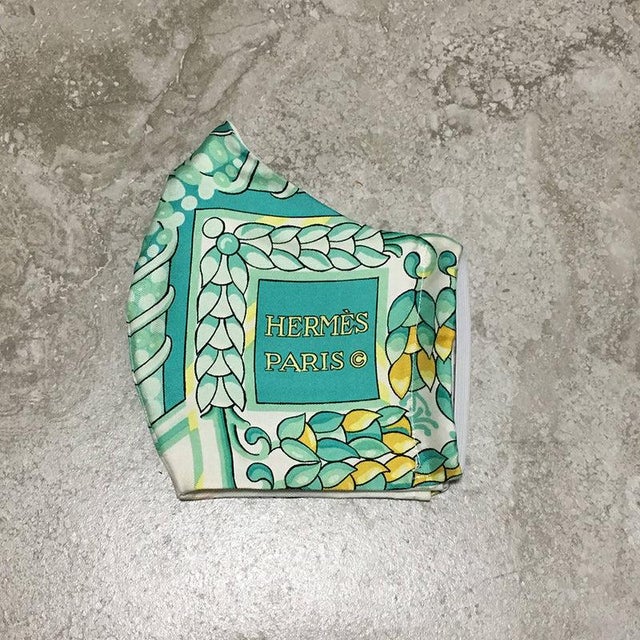 Contemporary Handmade Vintage Hermes Scala Silk Scarf Face Mask For Sale - Image 3 of 10