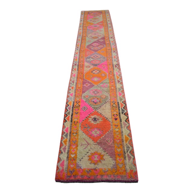 Turkish Runner Rug . Hand-Knotted Tribal Oushak Halway 2′6″ × 14′ For Sale