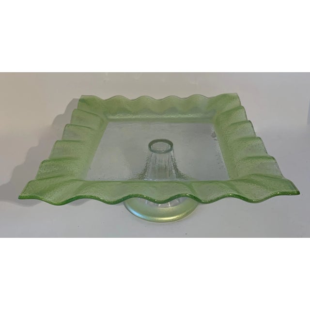 Mid 20th Century Square Glass Footed Cake Plate For Sale - Image 5 of 7