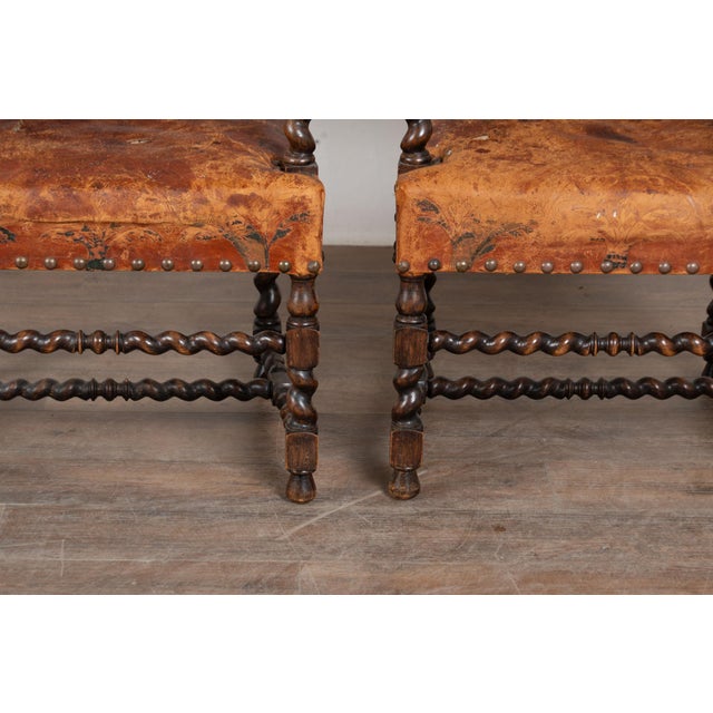 Pair of 19th Century Painted and Embossed Leather Armchairs For Sale - Image 11 of 13