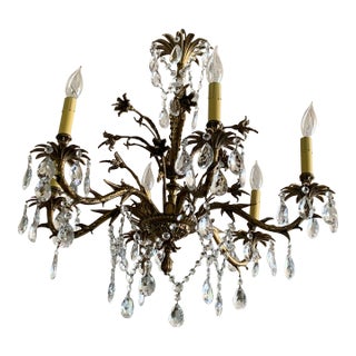 Vintage Cast Brass Rustic European Chandelier For Sale