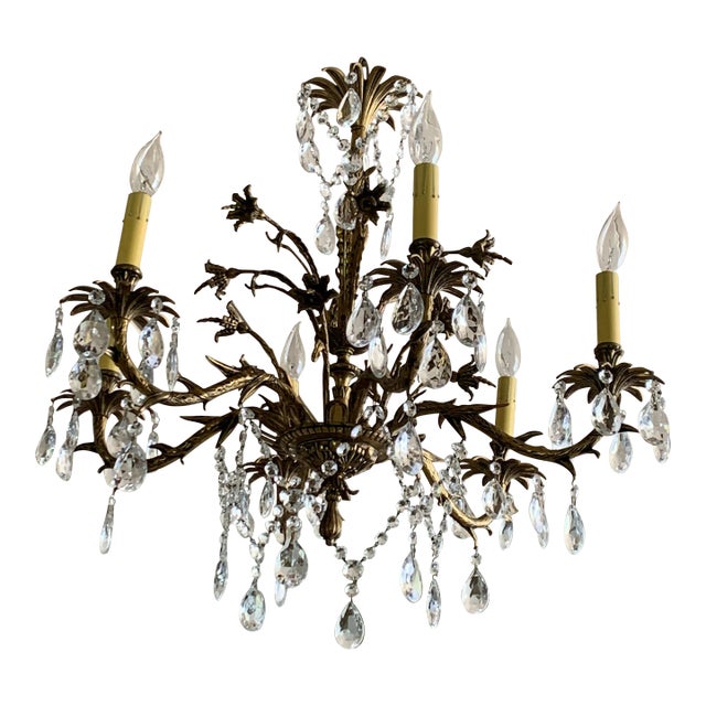 Vintage Cast Brass Rustic European Chandelier For Sale