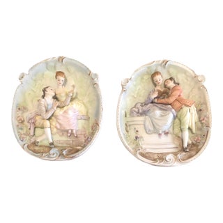 Vintage Bisque 3D Plaques- Set of 2 For Sale