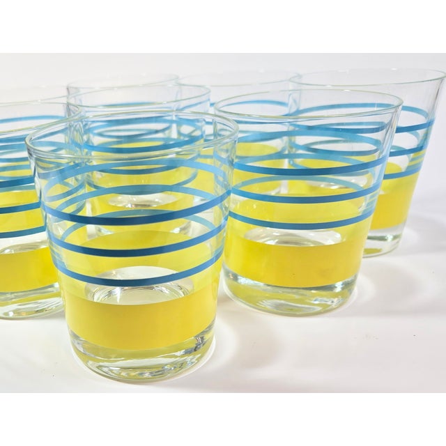Beachy Lemon and Sky Lowball Glasses- Set of 8 For Sale - Image 6 of 6