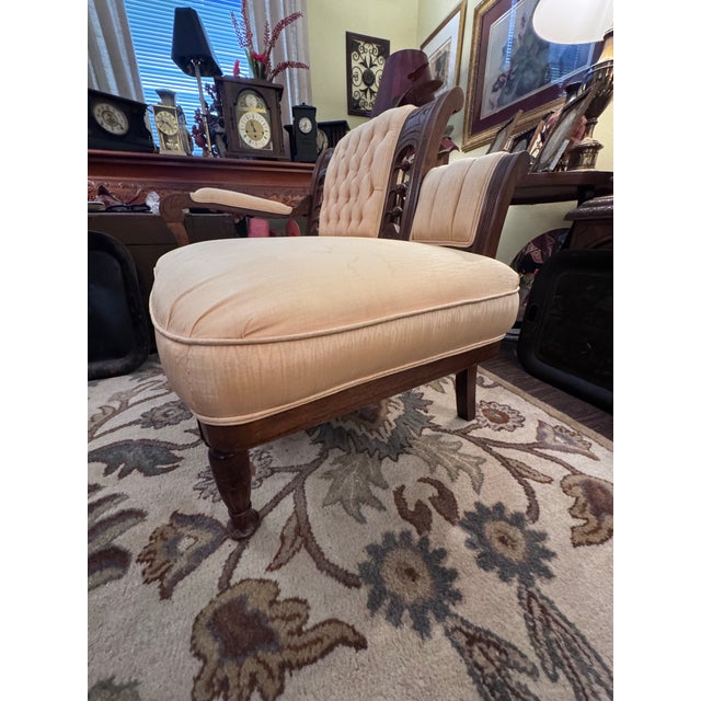 Late 19th Century Antique American Victorian Walnut Tufted Parlor Settee With Carved Frame, Circa 1880 For Sale - Image 5 of 8