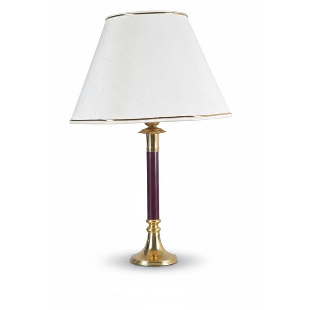 Vintage Brass Table Lamp with Burgundy Column and White Shade, 1980s For Sale - Image 11 of 11