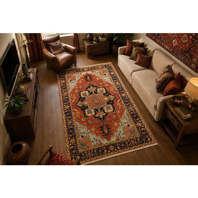 Brick Red Pasargad DC Fine Hand Knotted Persian Serapi Design Rug For Sale - Image 8 of 8