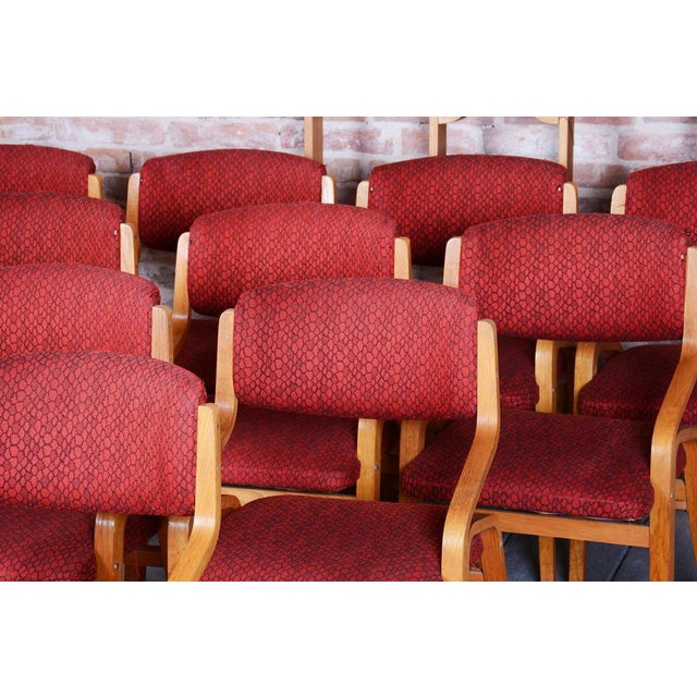 Red Mid-Century Chairs in Maple attributed to Ludvik Volak, Czech, 1960s, Set of 10 For Sale - Image 8 of 17