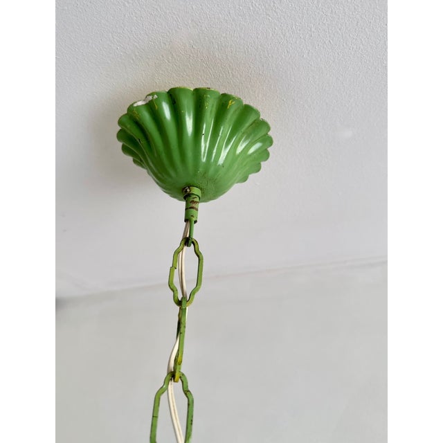 Mid-Century Floral Bouquet 3-Light Chandelier in Green Painted Tole Metal, 1960s For Sale - Image 14 of 16