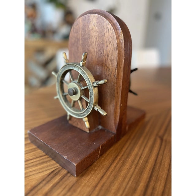 Nautical 1970s Ship Wheel Nautical Bookends-Set of 2 For Sale - Image 3 of 5