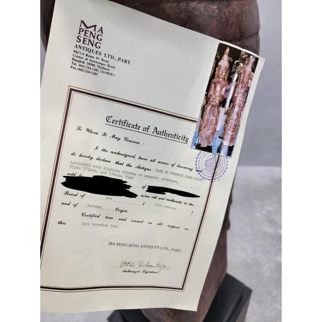 Antique Carved Burmese Monastic Attendant on Pedestal Base - Set of 2 For Sale - Image 11 of 11