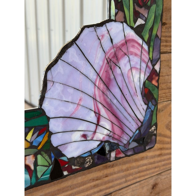 1980s Vintage Handmade Coastal Mosaic Wall Mirror With Seahorse & Seashell Motif For Sale - Image 5 of 12