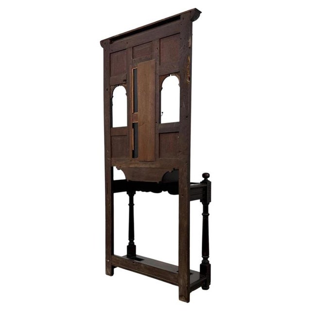 Brown 19th Century Antique English Victorian Carved Oak Hall Stand with Mirror For Sale - Image 8 of 12