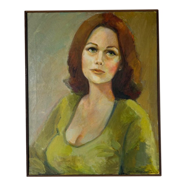 1970s Mid-Century Impressionist Woman Portrait Oil on Canvas Painting, Framed For Sale