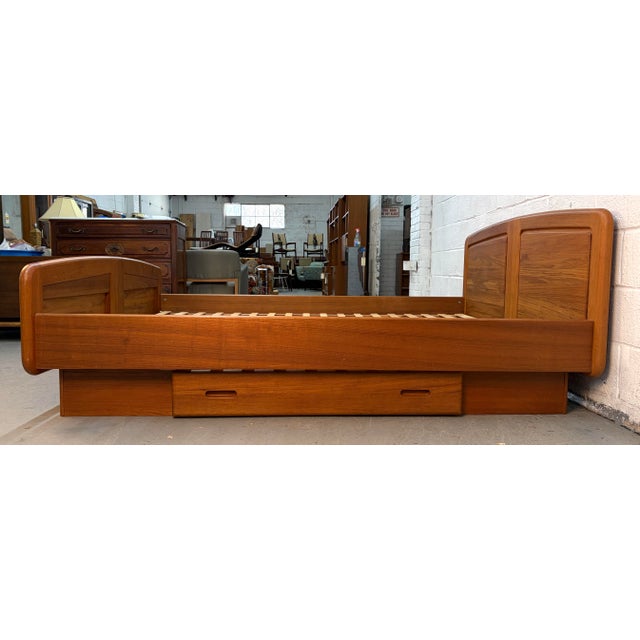 Wood Mid-Century Modern Danish Teak Platform Bed W/ Storage For Sale - Image 7 of 16