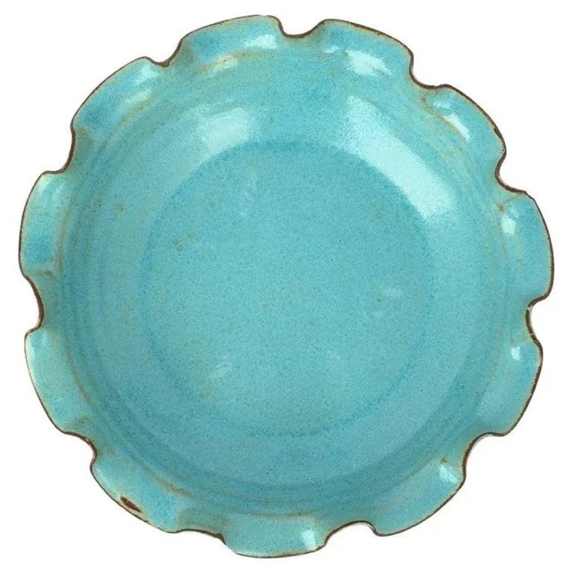 Sky Blue Pottery Bowl with Ruffled Edge For Sale - Image 13 of 13