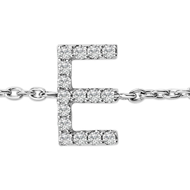 Contemporary 10K White Gold Diamond Accent "E" Initial Charm and Link Bracelet For Sale - Image 3 of 6