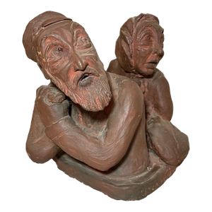 Large Antique Handmade Terracotta Jewish Judaica Man Lady Pottery Sculpture