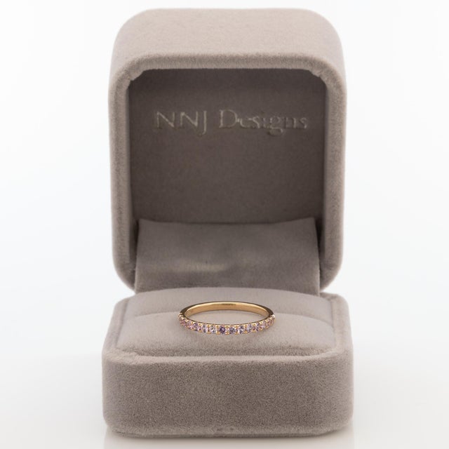 Modern Purple Sapphire Band in Solid 14k Gold - Minimalist Stackable Ring Fine Jewelry, Size 6.75 For Sale - Image 3 of 9
