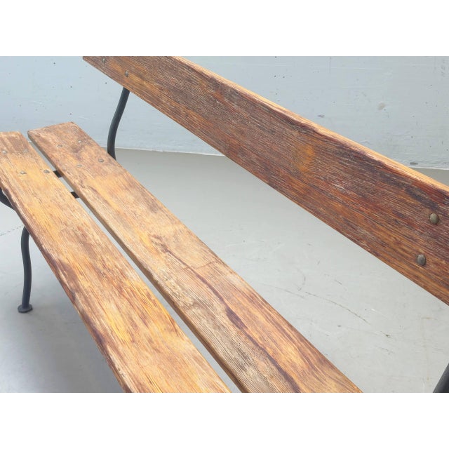 Garden Bench with Delicate Cast Iron Frame and Wooden Slats, 1950s For Sale - Image 14 of 16