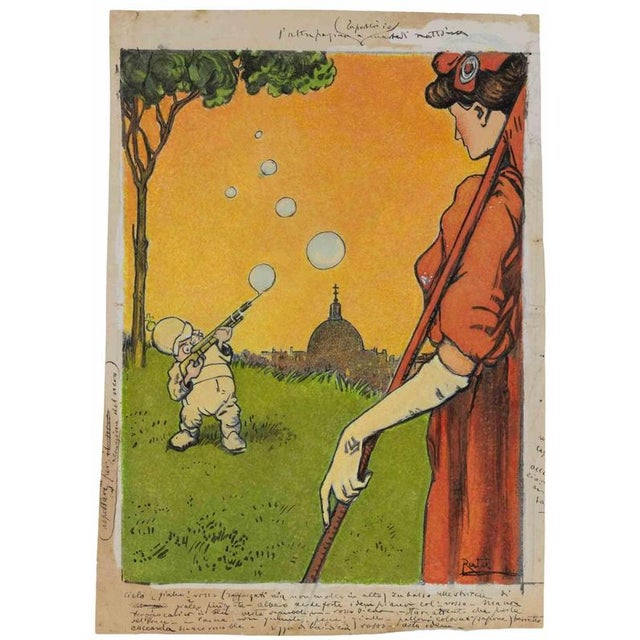 Vain efforts is a modern artwork realized by Gabriele Galantara (1865-1937) in 1909. Watercolor, tempera, ink and pencil...