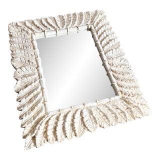 Vintage Boho Chic Faux Bamboo and Banana Leaf Wall Mirror For Sale