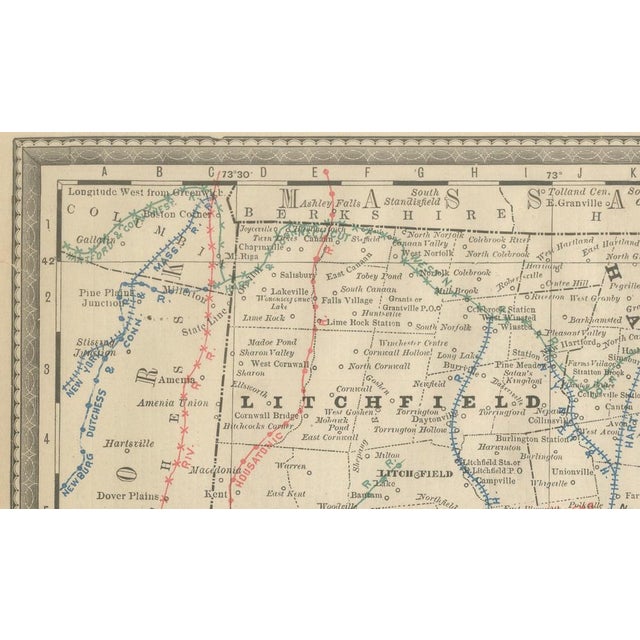 Ntique Connecticut Map, 1888 For Sale - Image 6 of 10