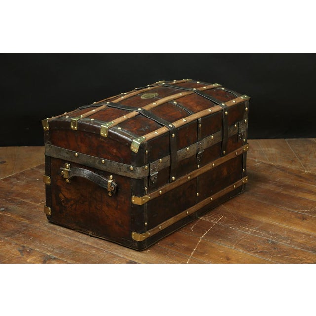 Wood 19th Century Domed Leather Trunk, 1920s For Sale - Image 7 of 11