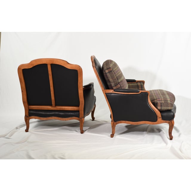 New Ralph Lauren Plaid Tartan Wool and Leather on Vintage Louis XV-Style Versailles Library Chairs - 2 Pieces For Sale - Image 14 of 18