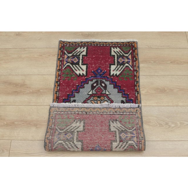 Red 1970s Turkish Vintage Oushak Doormat Rug For Sale - Image 8 of 9