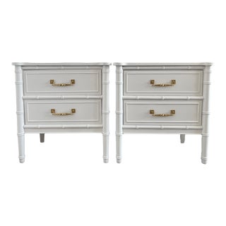1970s Chinese Chippendale White Nightstands by Henry Link in Bali Hai Style - Set of 2 For Sale