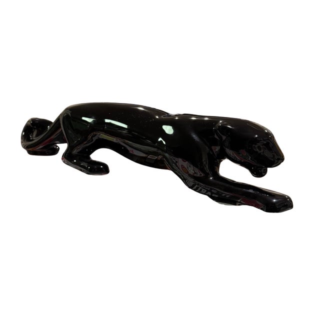1990s Royal Haeger Crouching Black Panther Ceramic Figurine For Sale - Image 5 of 8