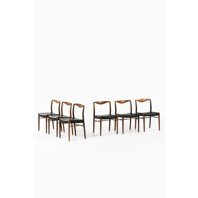 Rare Set of 6 Dining Chairs Designed by Kai Lyngfeldt-Larsen. Produced by Søren Willadsen Møbelfabrik in Denmark. This...
