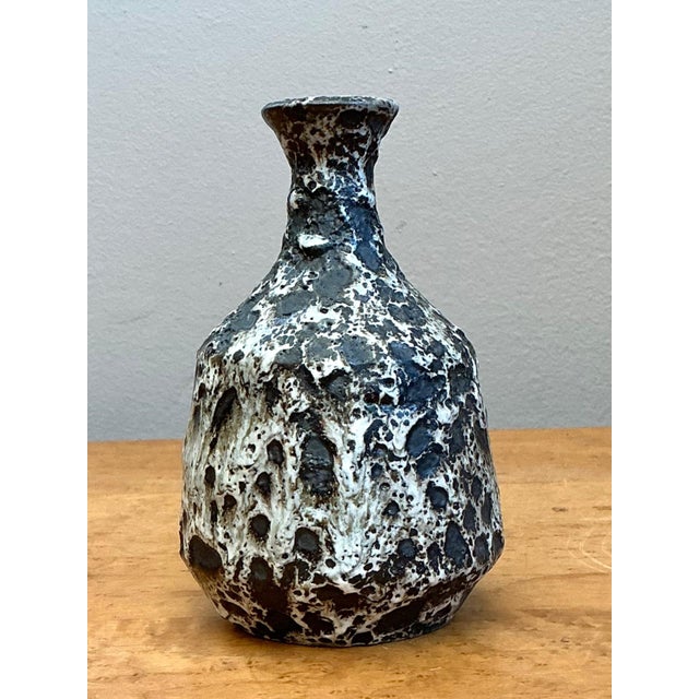 Vintage Black and White Textured Ceramic Vase For Sale - Image 10 of 14