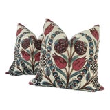 Thibaut “Corneila” in Red and Teal Pillows - A Pair For Sale