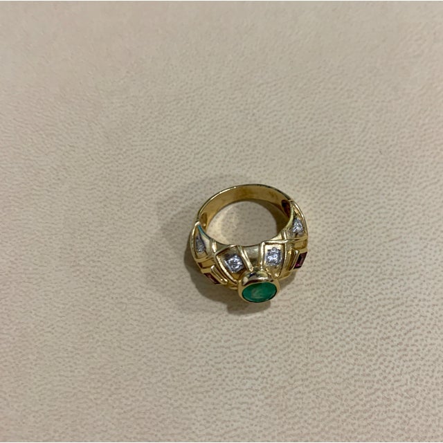 Oval Emerald , Pink Tourmaline Diamond Ring 18 Karat Yellow Gold, Size 6.5 For Sale - Image 10 of 18