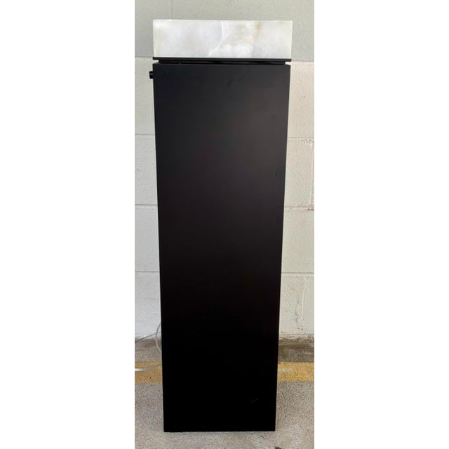 Original retail $1020, stylish Revelation Modern Alabaster Light Up Enlightened Pedestal/Floor Lamp, black steel base,...