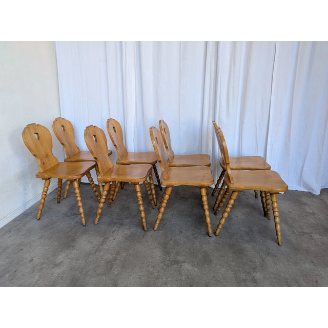 Vintage Tyrolean Farmhouse Heart Cutout Wooden Dining Chairs, 1970s, Set of 8 For Sale - Image 17 of 18