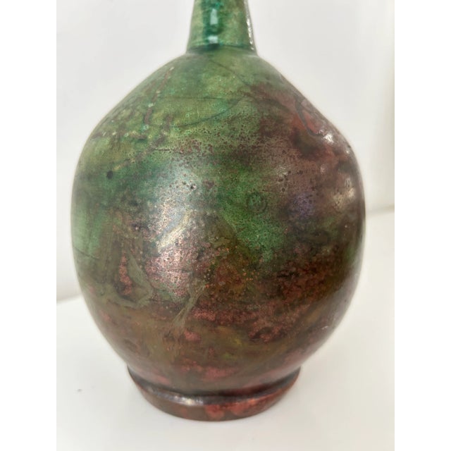 Suontouping Green & Bronze Glaze Raku Vessel With Symbols, Signed and Numbered For Sale - Image 12 of 12