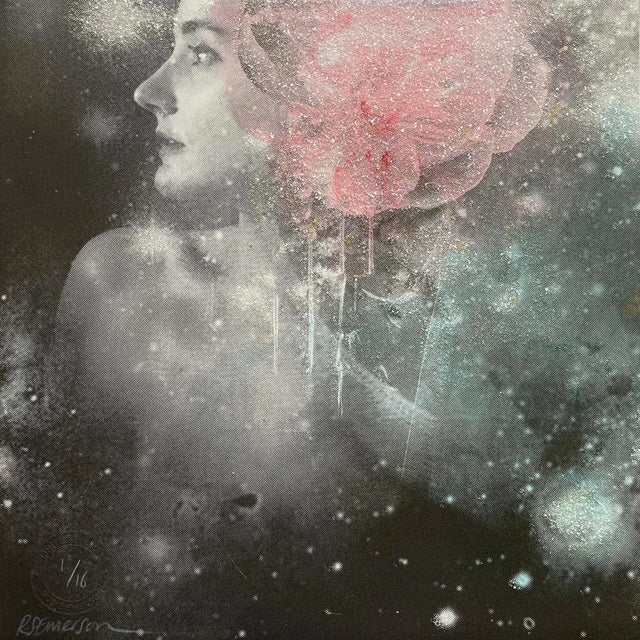 Pink Andromeda, 2021, Hand Painted Screen Print with Diamond Dust For Sale - Image 8 of 8