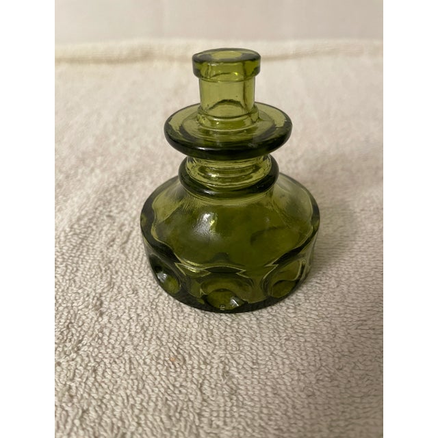 Glass Vintage 1960's Olive Green Art Glass Decanter or Bottle With Stopper For Sale - Image 7 of 12
