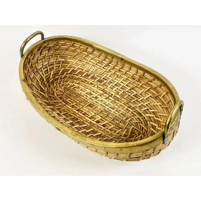 Large Rattan and Brass Fruit Bowl, 1970s For Sale - Image 4 of 10